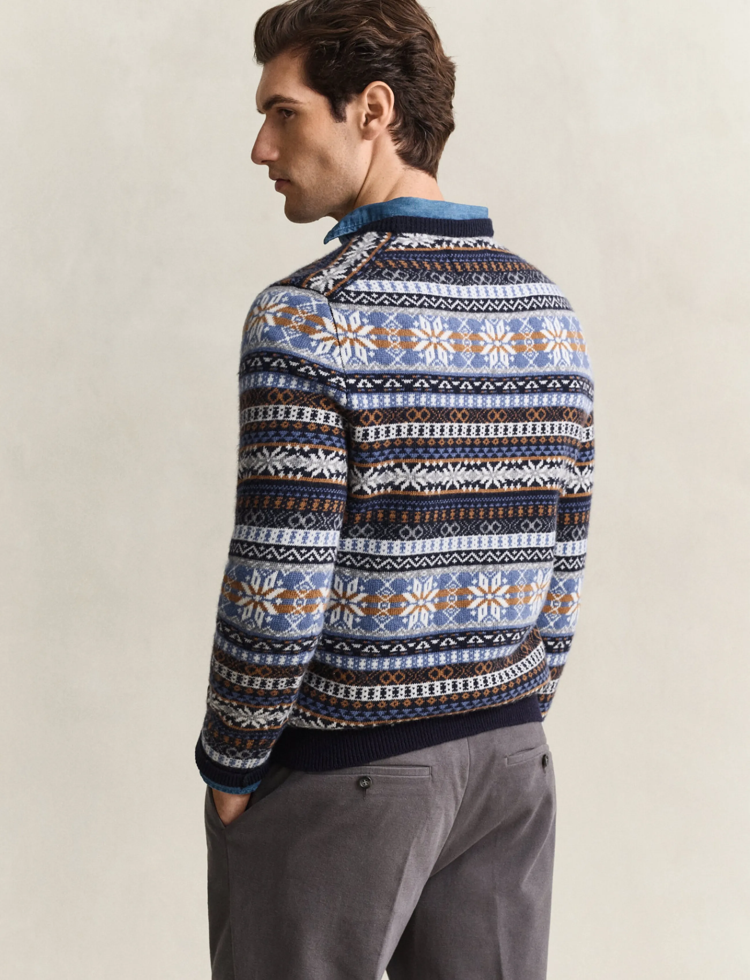 Gant Fair Isle C-Neck stickade tröjor herr – bild 2