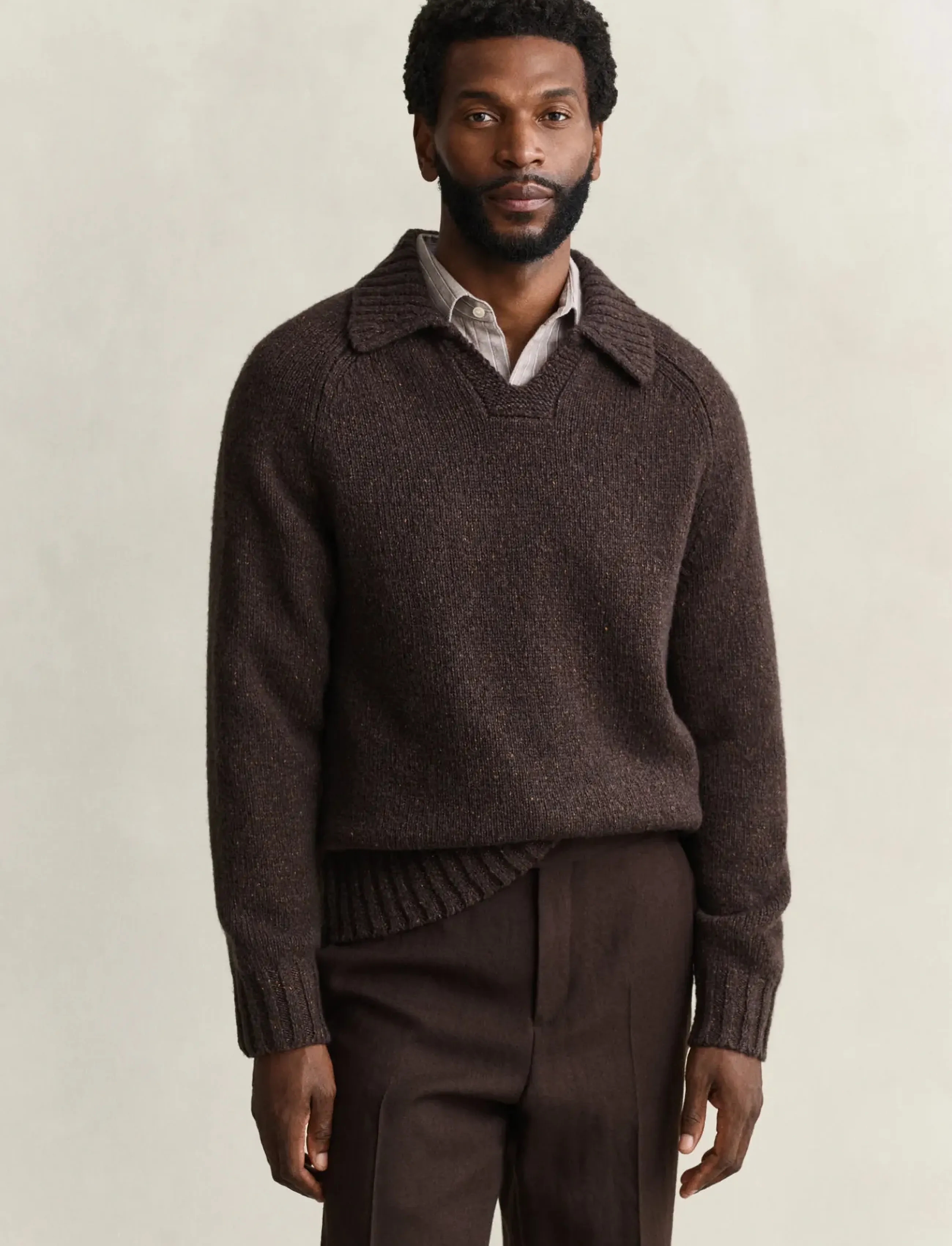 Gant Wool Silk Polo, Herren, Strick Polo Pullover, Braun, Gr.S