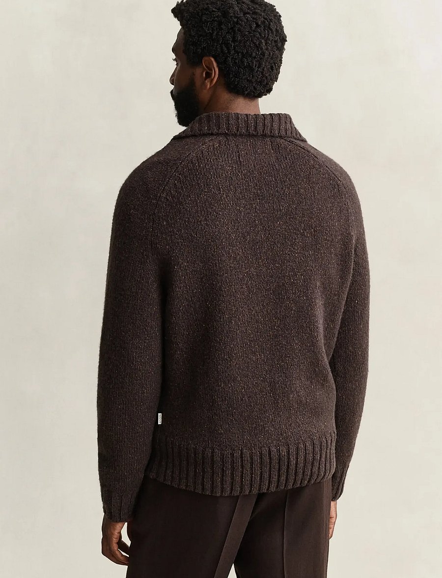 Gant - WOOL SILK POLO - long-sleeved knitted polos - dk brown melange - 2