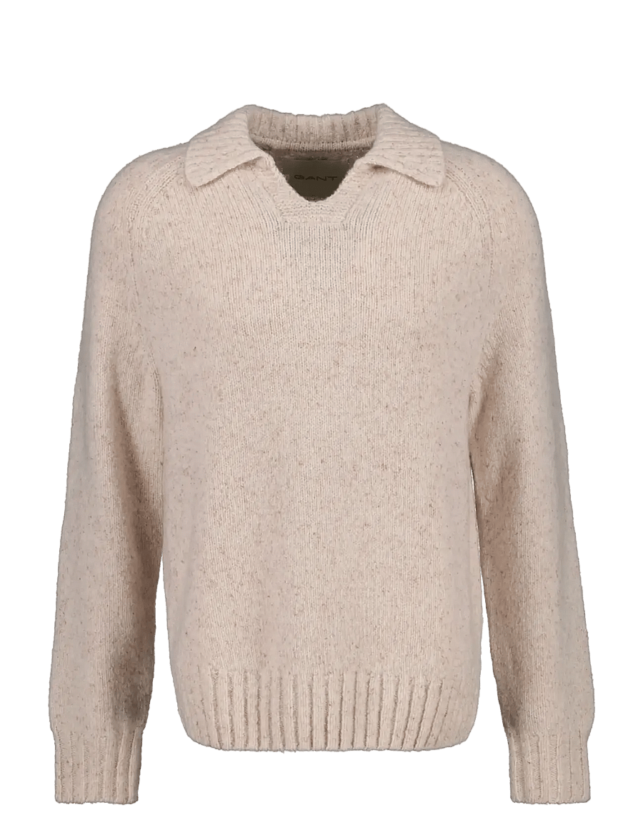 Gant - WOOL SILK POLO - långärmade stickade pikétröjor - light beige melange - 0