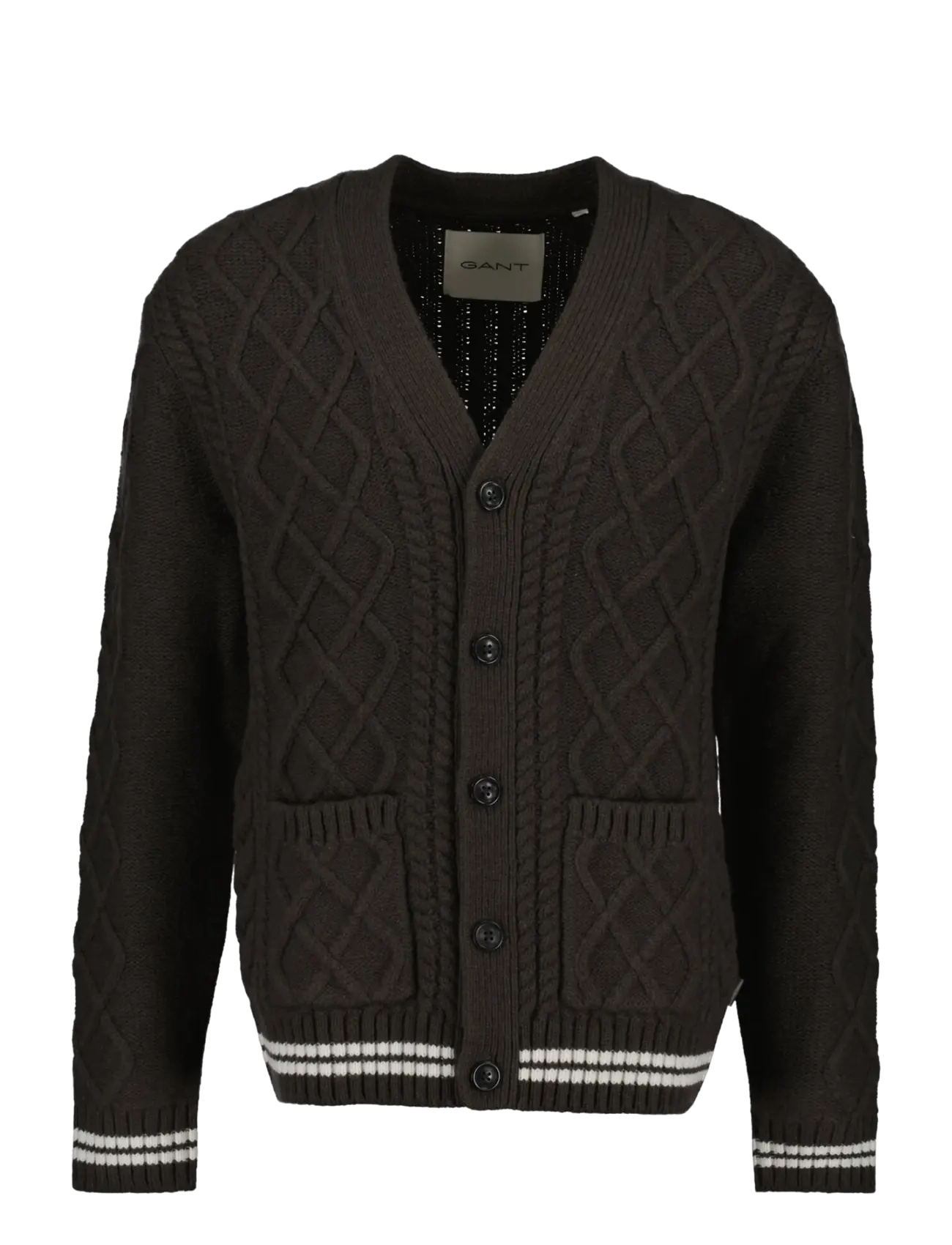 Gant WOOL BLEND CABLE KNIT CARDIGAN - Knitwear - SHADOW BROWN / brown