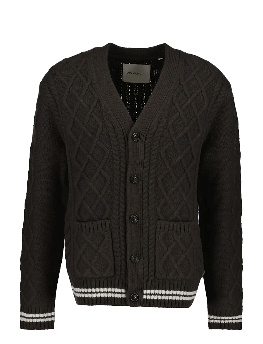 Gant - WOOL BLEND CABLE KNIT CARDIGAN - koftor - shadow brown - 1