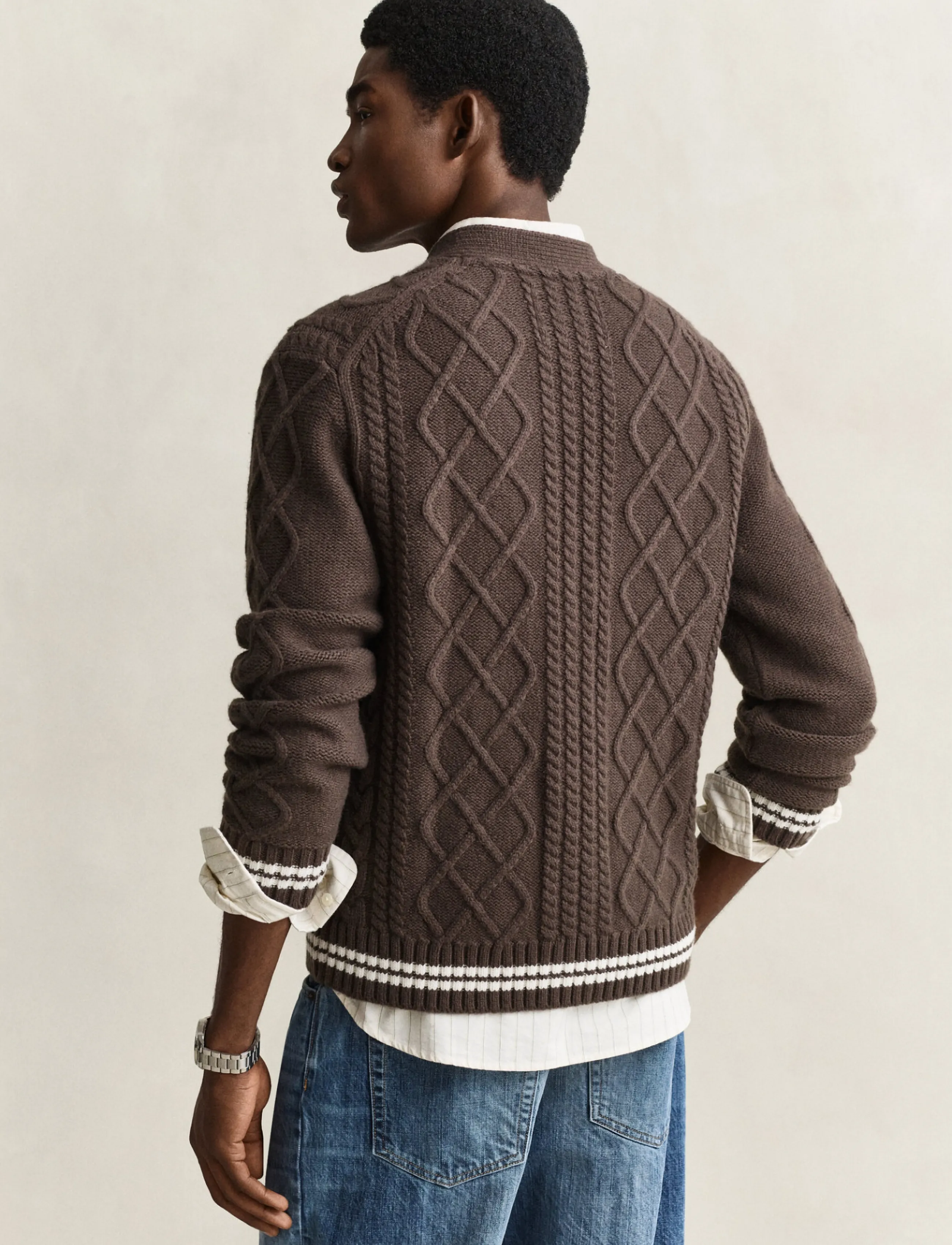 Gant - WOOL BLEND CABLE KNIT CARDIGAN - shadow brown - 2