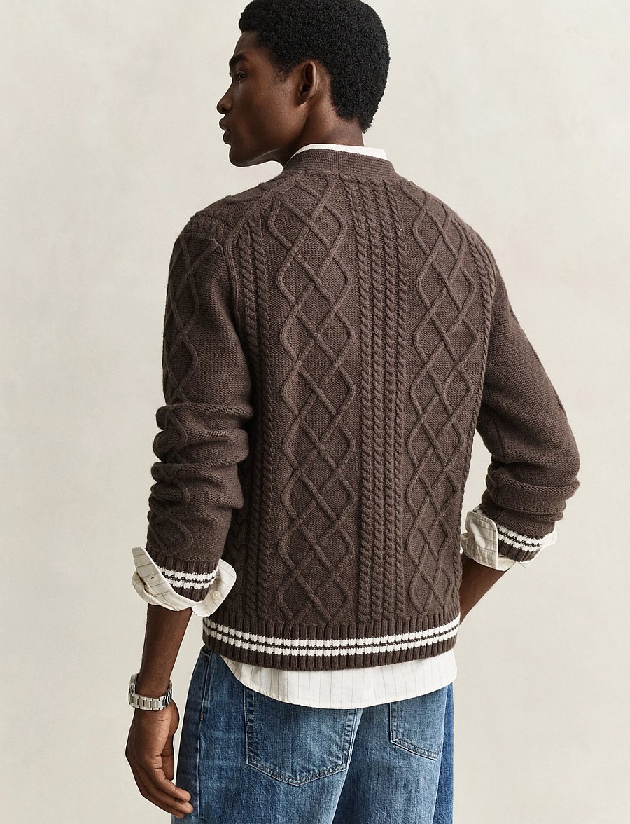 Gant - WOOL BLEND CABLE KNIT CARDIGAN - koftor - shadow brown - 2