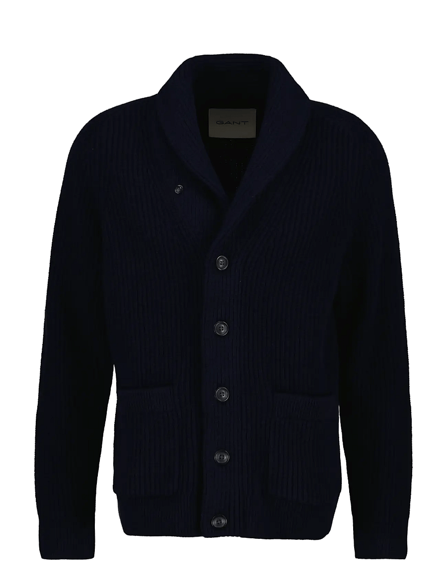 Gant - RIBBED WOOL BLEND SHAWL CARDIGAN - strickjacken - evening blue - 1
