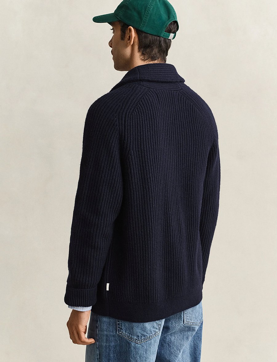 Gant - RIBBED WOOL BLEND SHAWL CARDIGAN - strickjacken - evening blue - 2