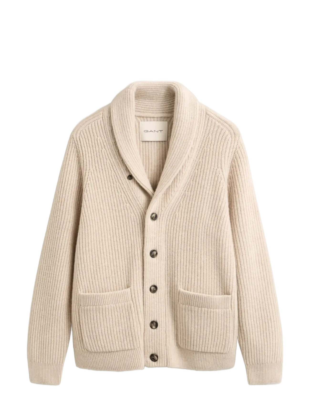 Gant RIBBED WOOL BLEND SHAWL CARDIGAN - Nach Stil kaufen - LIGHT BEIGE MELANGE / beige