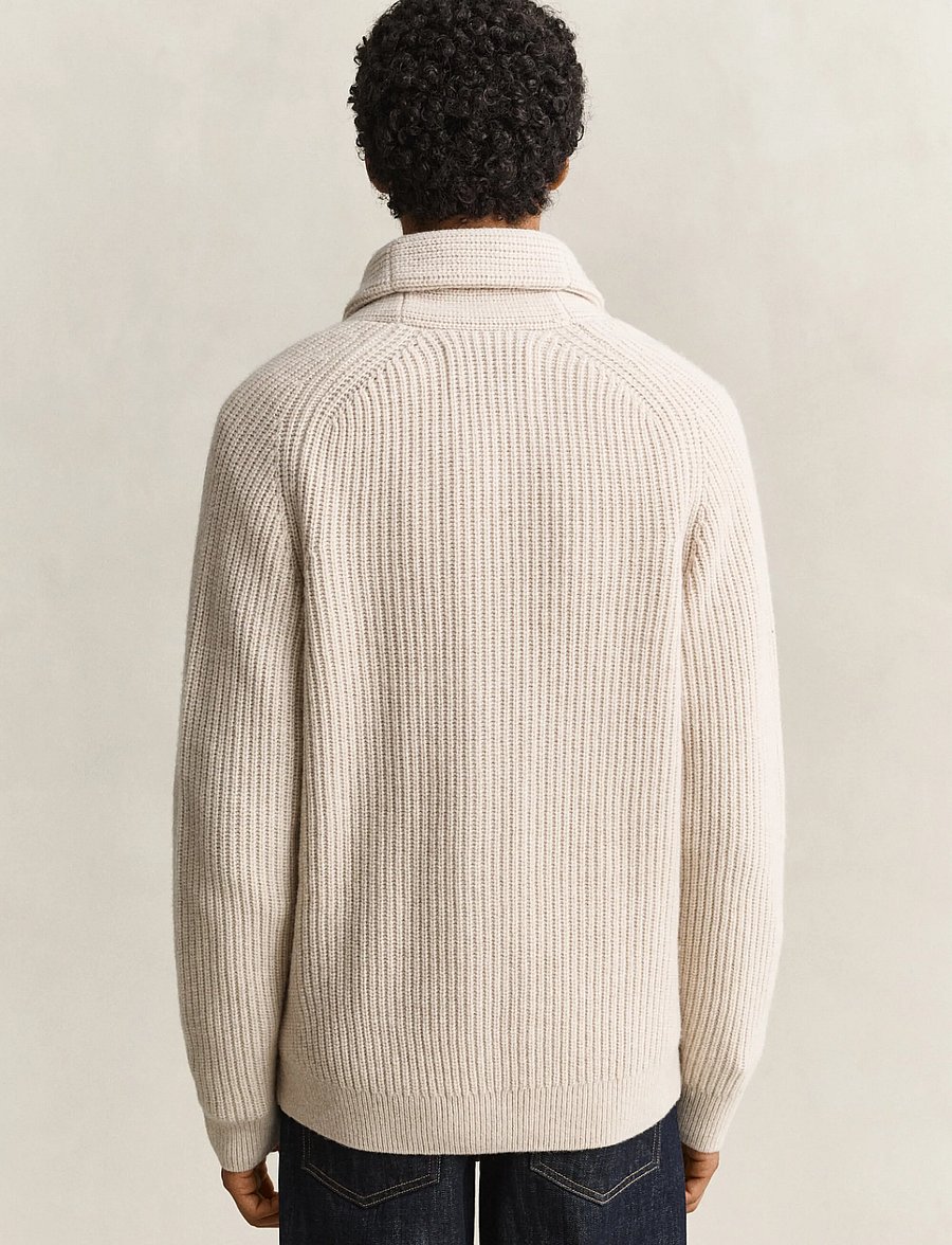 Gant - RIBBED WOOL BLEND SHAWL CARDIGAN - gilets - light beige melange - 2