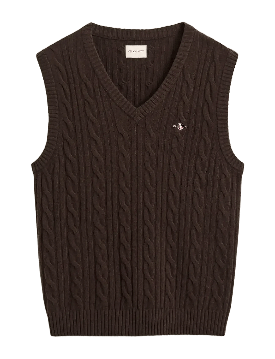 Gant - LAMBSWOOL CABLE VEST - stickade västar - black brown - 1