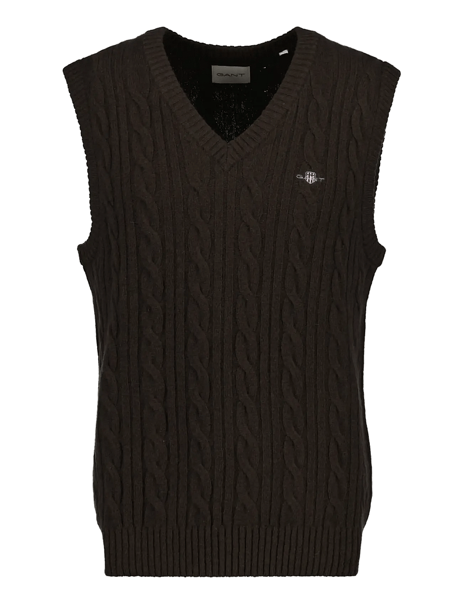 Gant - LAMBSWOOL CABLE VEST - strickwesten - black brown - 1