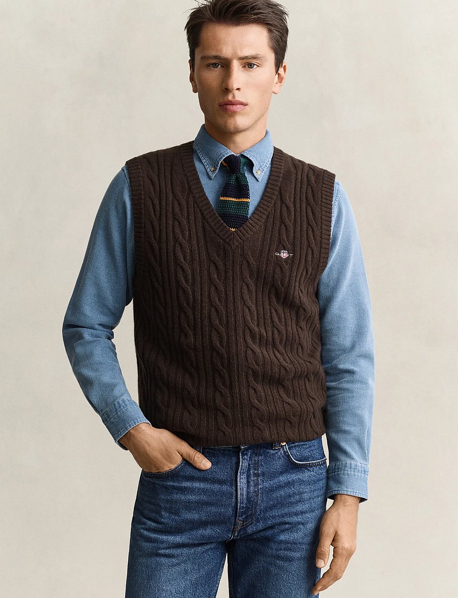 Gant - LAMBSWOOL CABLE VEST - strickwesten - black brown - 0