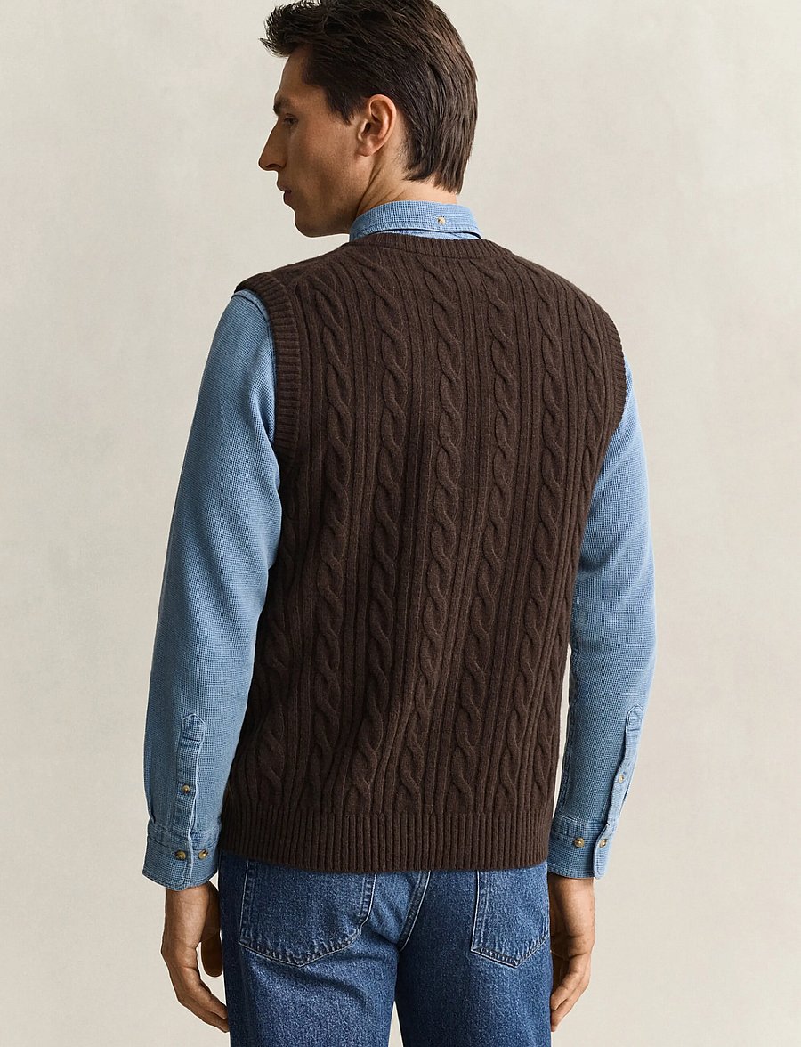 Gant - LAMBSWOOL CABLE VEST - strickwesten - black brown - 2