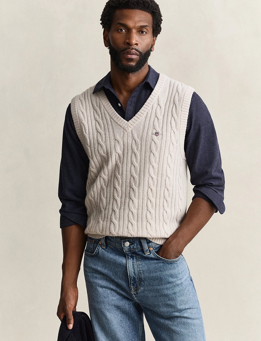Gant - LAMBSWOOL CABLE VEST - strickwesten - clay beige - 0