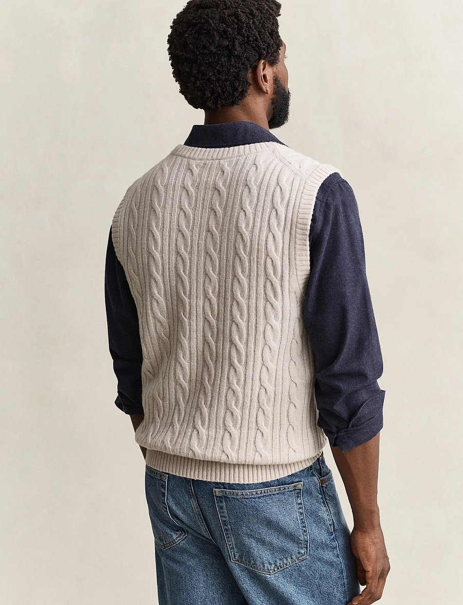 Gant - LAMBSWOOL CABLE VEST - strickwesten - clay beige - 2