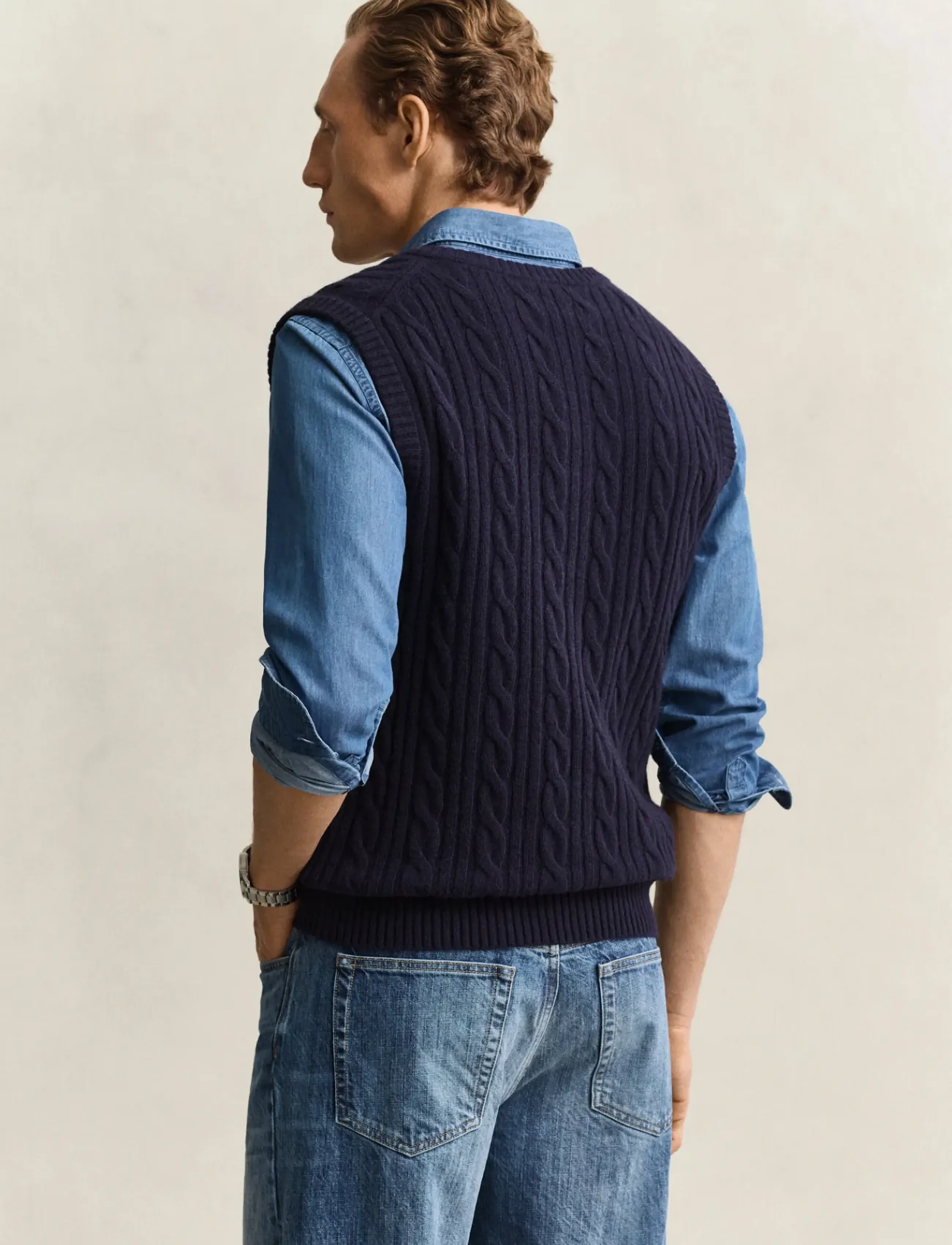 Gant - LAMBSWOOL CABLE VEST - strickwesten - evening blue - 2
