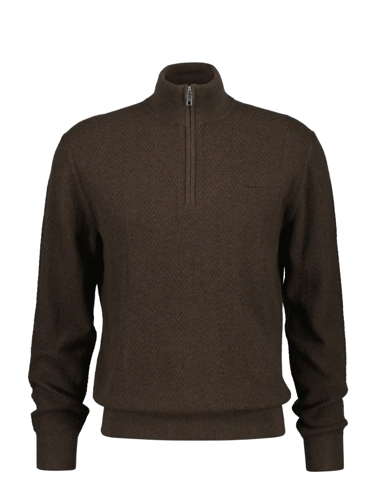 Gant - HERRINGBONE TEXTURE HALF ZIP - brown melange - 1