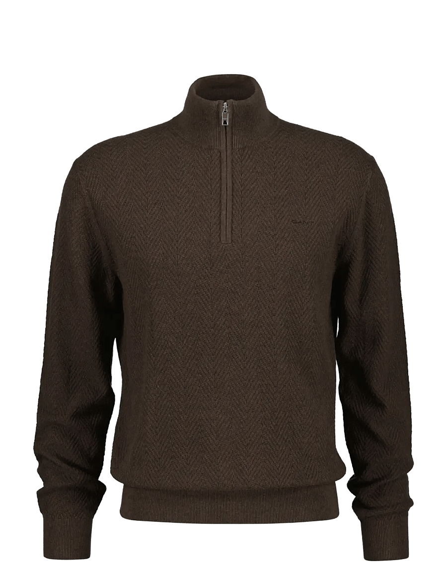 Gant - HERRINGBONE TEXTURE HALF ZIP - brown melange - 1