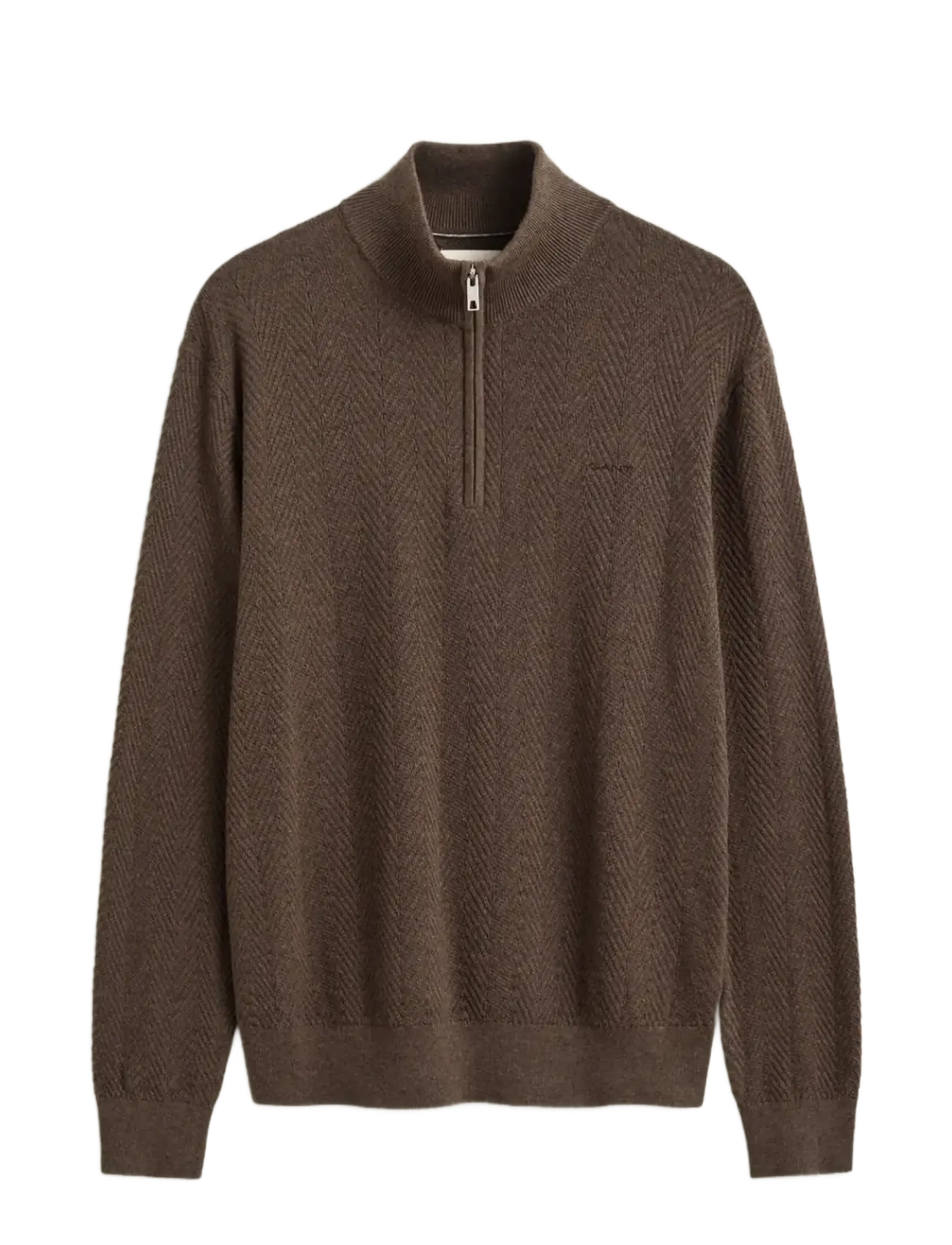 Gant HERRINGBONE TEXTURE HALF ZIP - Gant - BROWN MELANGE / brown