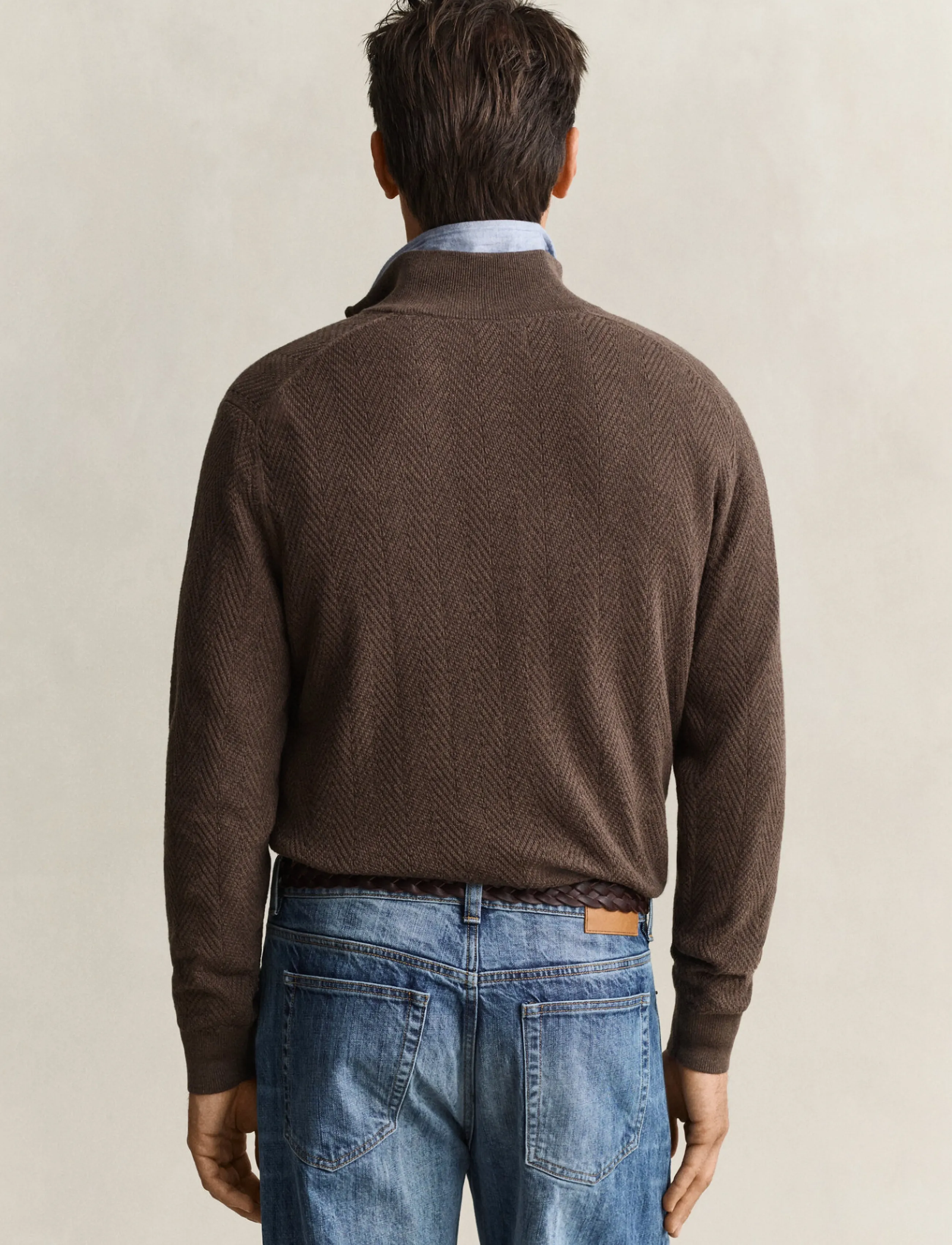 Gant - HERRINGBONE TEXTURE HALF ZIP - brown melange - 2