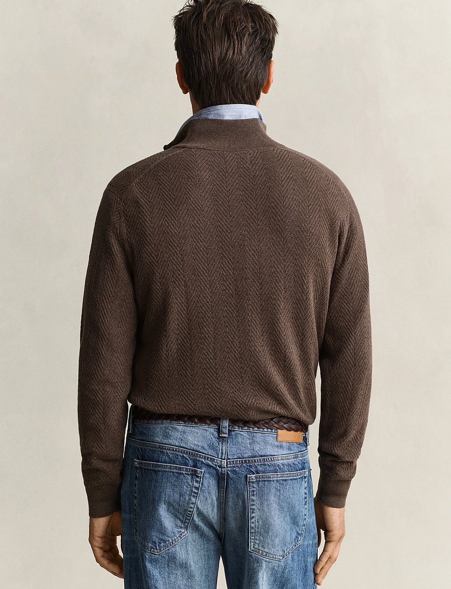 Gant - HERRINGBONE TEXTURE HALF ZIP - brown melange - 2