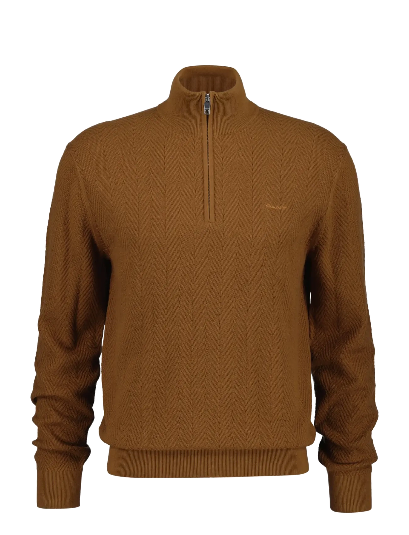 Gant HERRINGBONE TEXTURE HALF ZIP - Knitwear - CARAMEL BROWN / brown