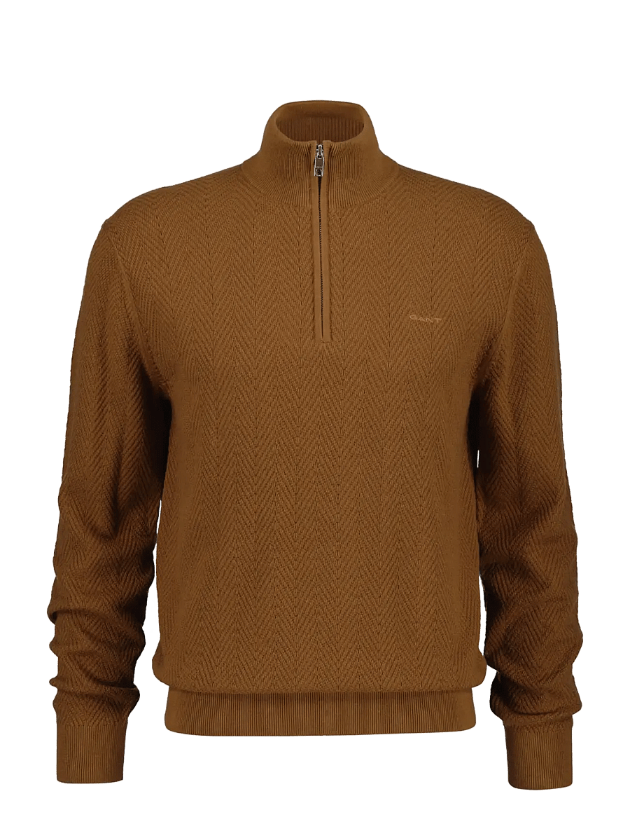 Gant - HERRINGBONE TEXTURE HALF ZIP - half zip jumpers - caramel brown - 0