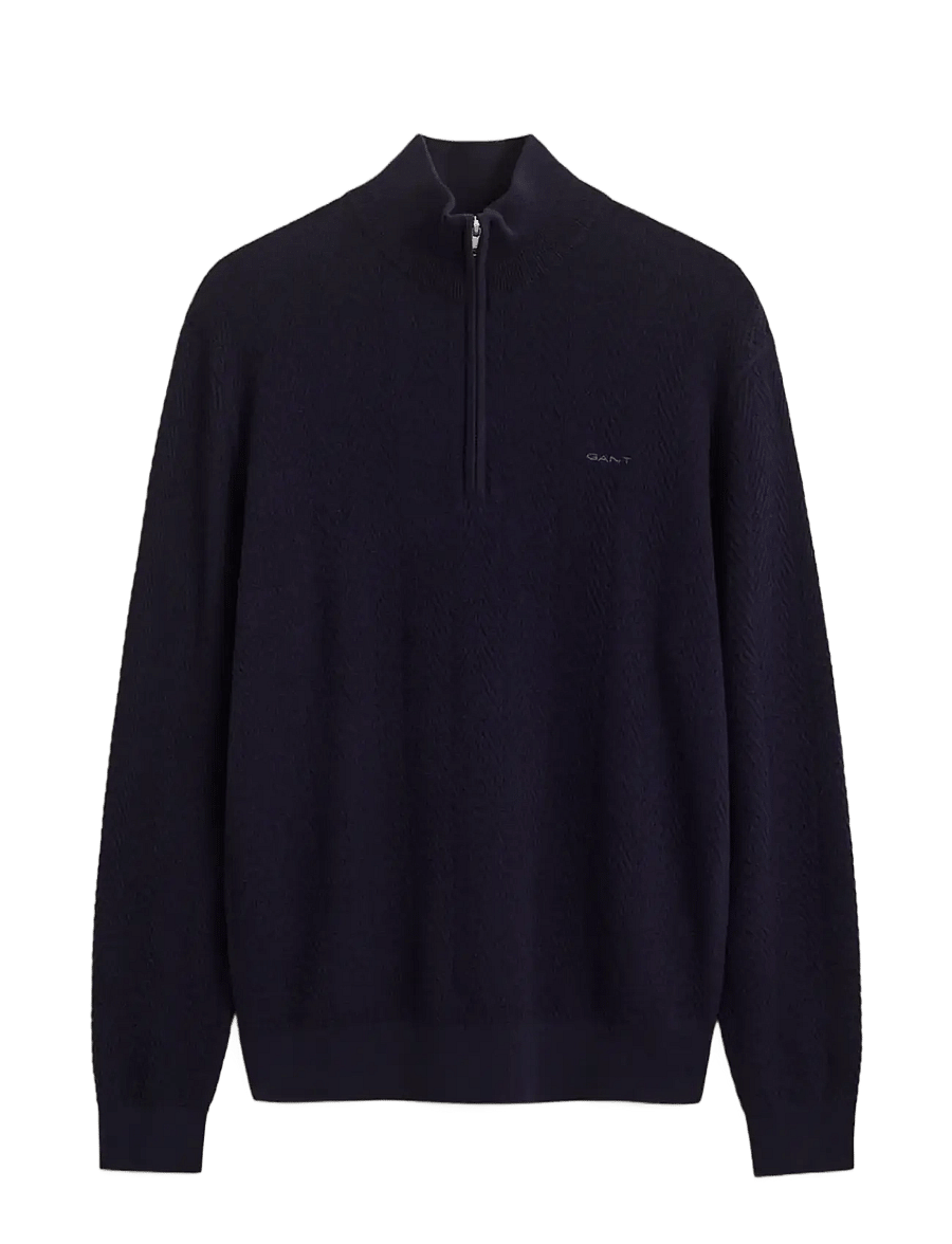 Gant - HERRINGBONE TEXTURE HALF ZIP - džemperi ar daļēju rāvējslēdzēju - evening blue - 1