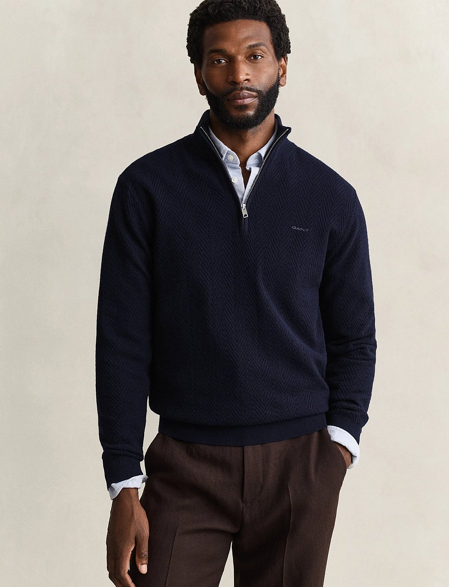 Gant - HERRINGBONE TEXTURE HALF ZIP - evening blue - 0