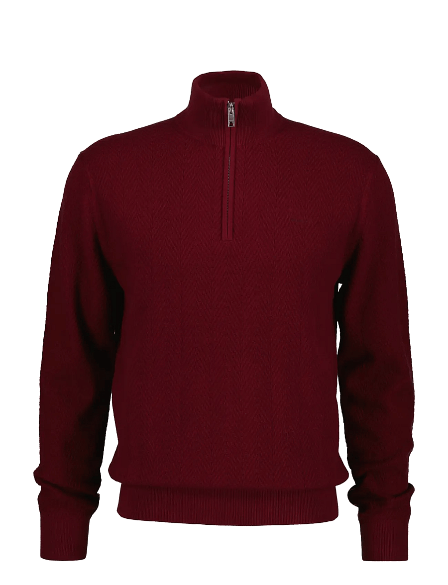 Gant - HERRINGBONE TEXTURE HALF ZIP - half zip jumpers - plumped red - 1