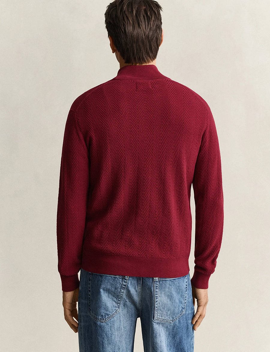 Gant - HERRINGBONE TEXTURE HALF ZIP - half zip jumpers - plumped red - 2