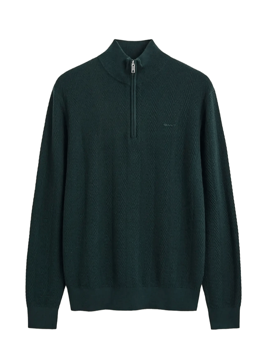 Gant - HERRINGBONE TEXTURE HALF ZIP - half zip-tröjor - tartan green - 1