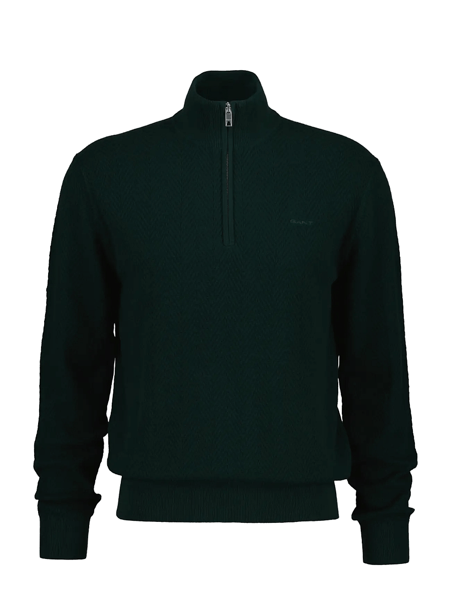 Gant - HERRINGBONE TEXTURE HALF ZIP - half zip jumpers - tartan green - 0
