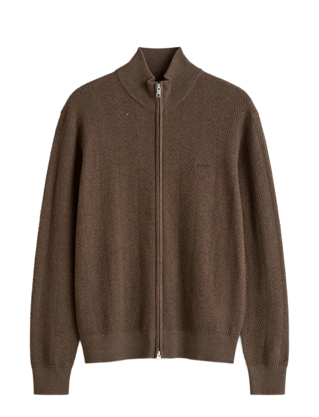 Gant HERRINGBONE TEXTURE ZIP CARDIGAN - Osta olukorra järgi - BROWN MELANGE / brown