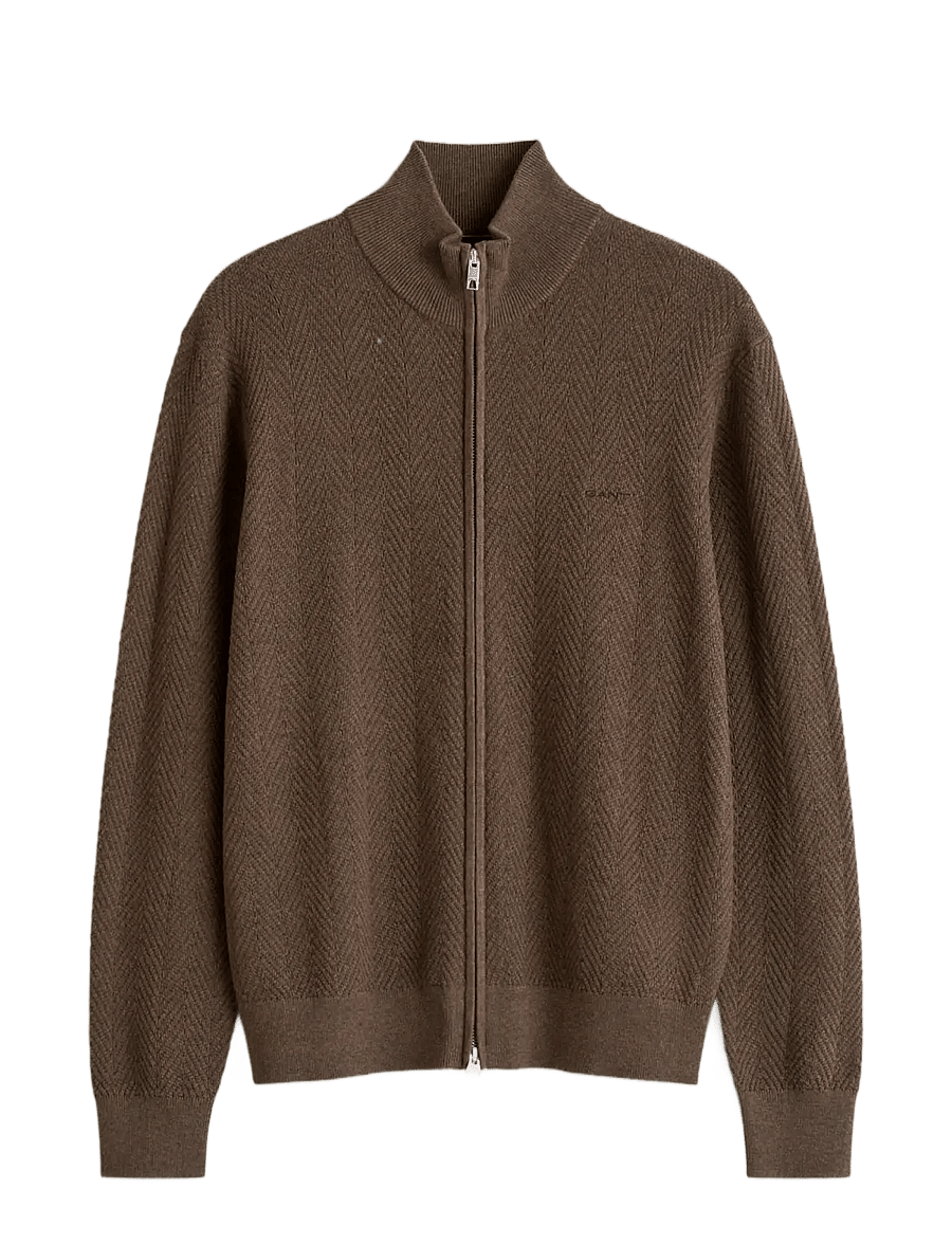 Gant - HERRINGBONE TEXTURE ZIP CARDIGAN - pullover mit durchgehendem reißverschluss - brown melange - 0