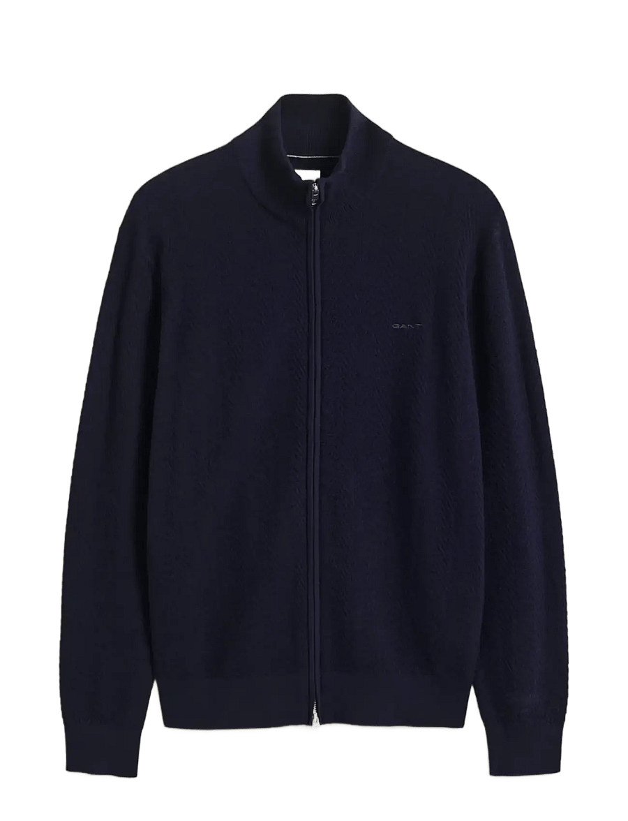 Gant - HERRINGBONE TEXTURE ZIP CARDIGAN - full zip tröjor - evening blue - 0