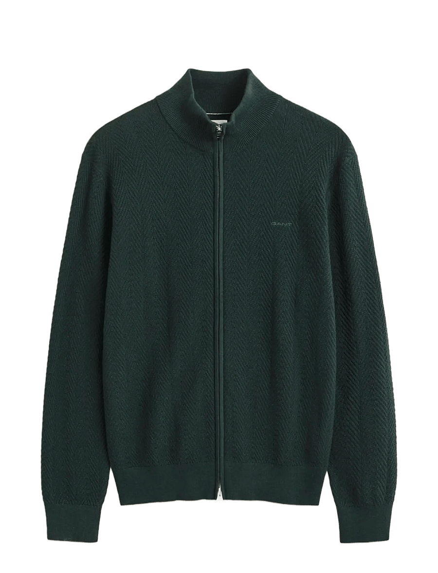 Gant - HERRINGBONE TEXTURE ZIP CARDIGAN - pullover mit durchgehendem reißverschluss - tartan green - 0