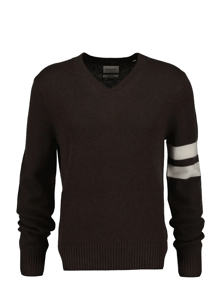 Gant - CASHMERE STRIPED V-NECK - v-ringat - black brown - 0