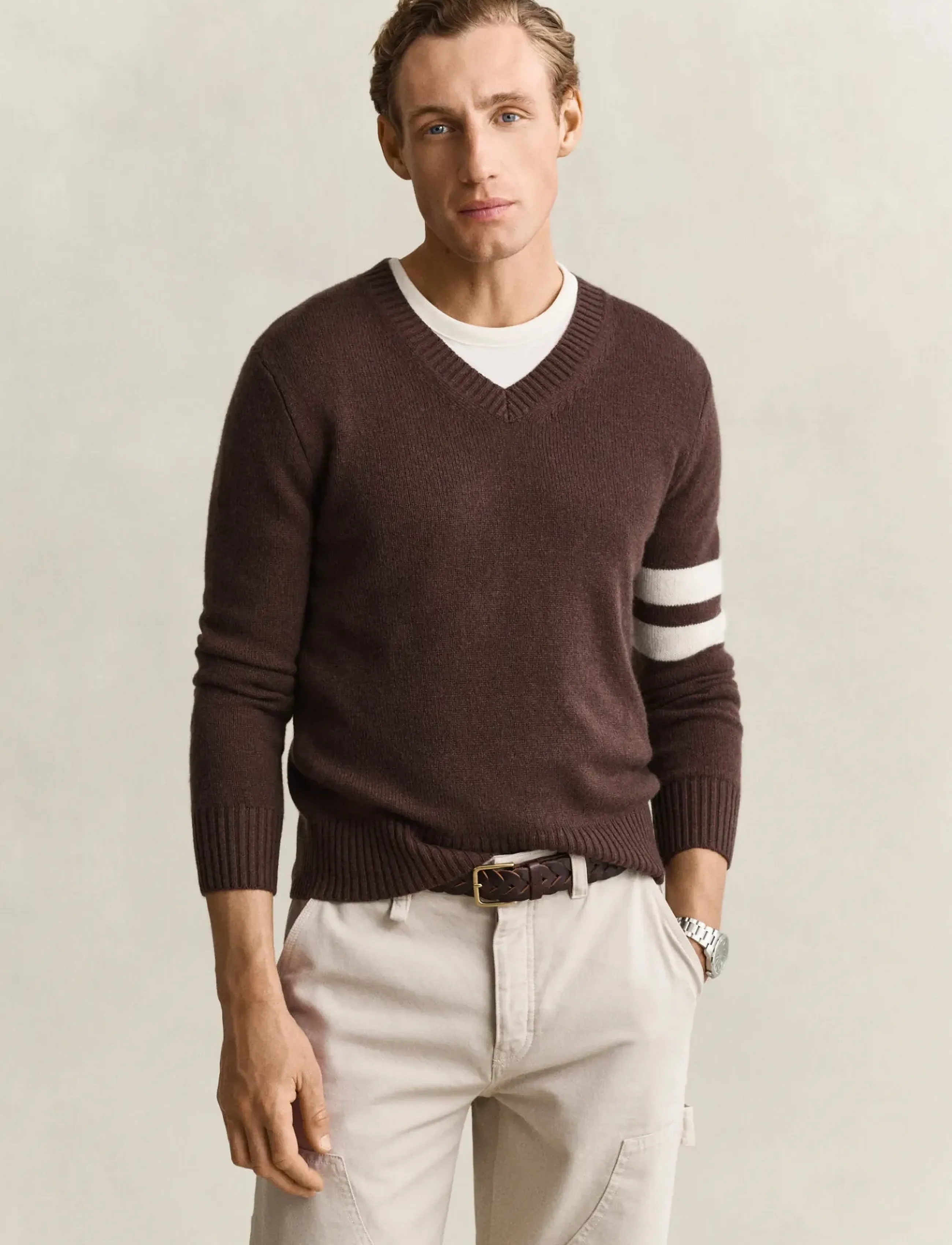 Gant CASHMERE STRIPED V-NECK - Inspiratsioon - BLACK BROWN / brown