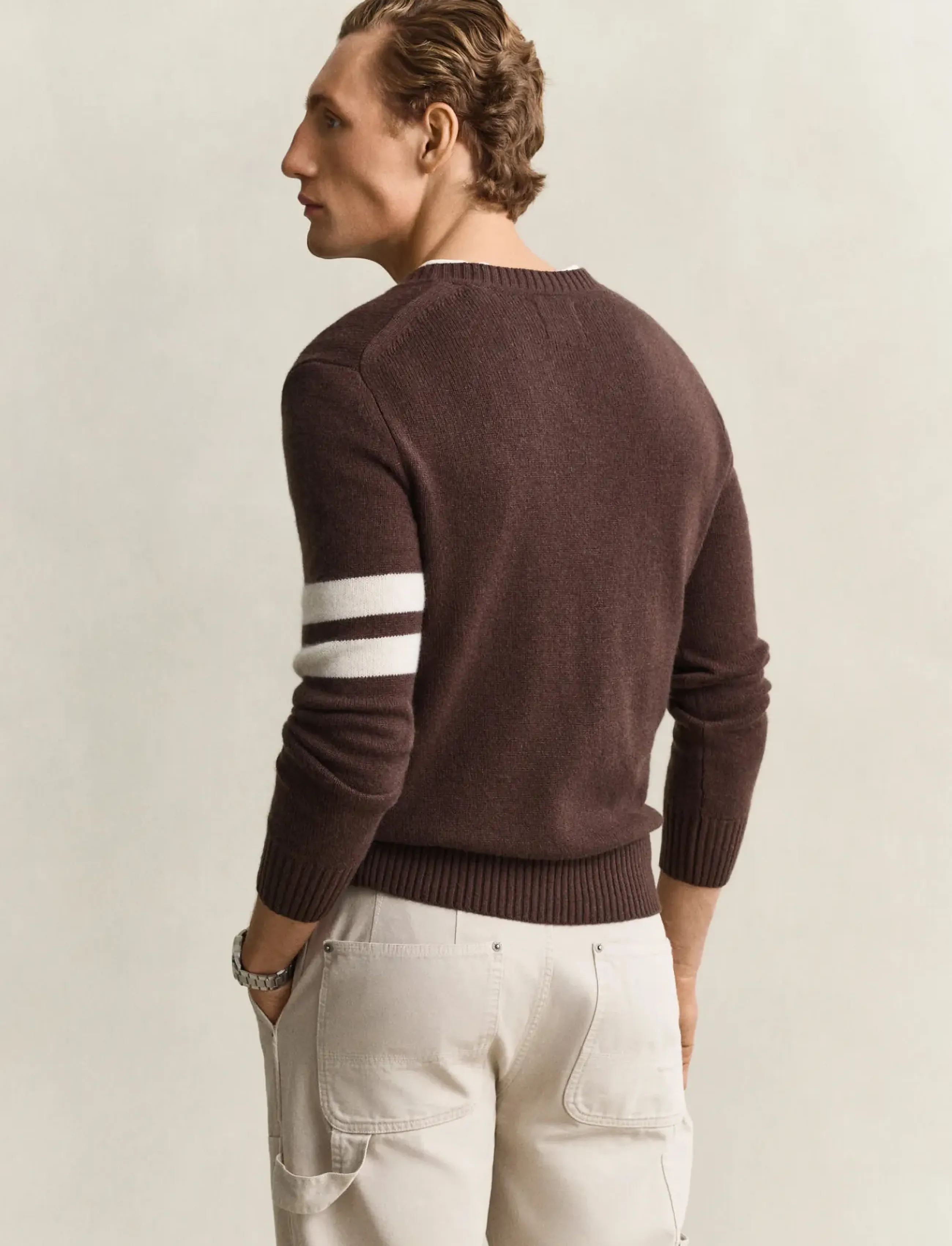 Gant - CASHMERE STRIPED V-NECK - knitted v-necks - black brown - 2