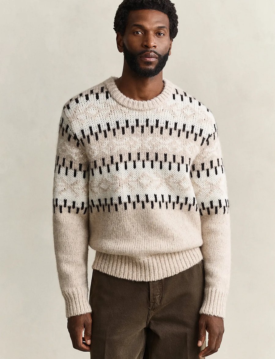Gant - ALPACA BLEND JACQUARD C-NECK - light beige melange - 0