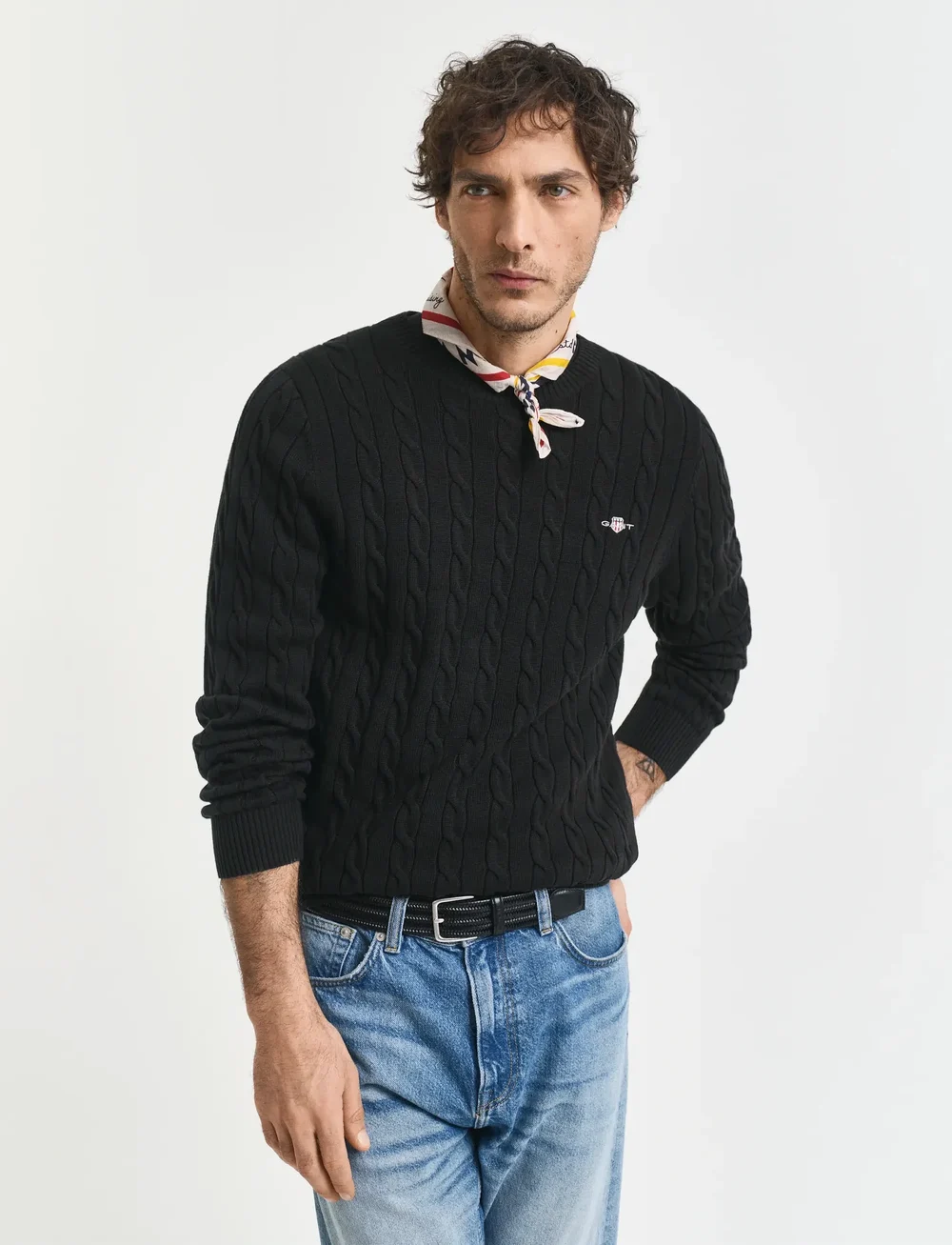 GANT - COTTON CABLE C-NECK - rundhalsad - black - 0