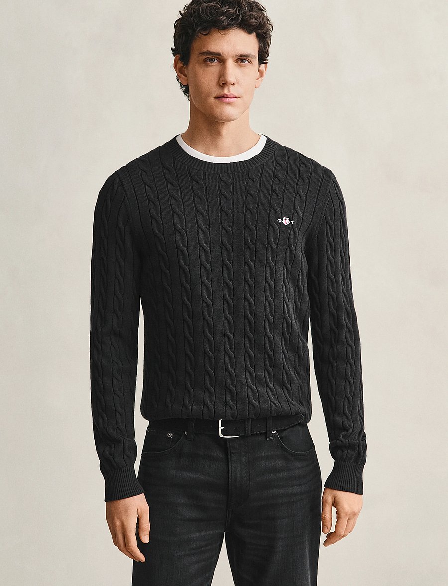 Gant - Classic Cable Knit Sweater - round necks - black - 0