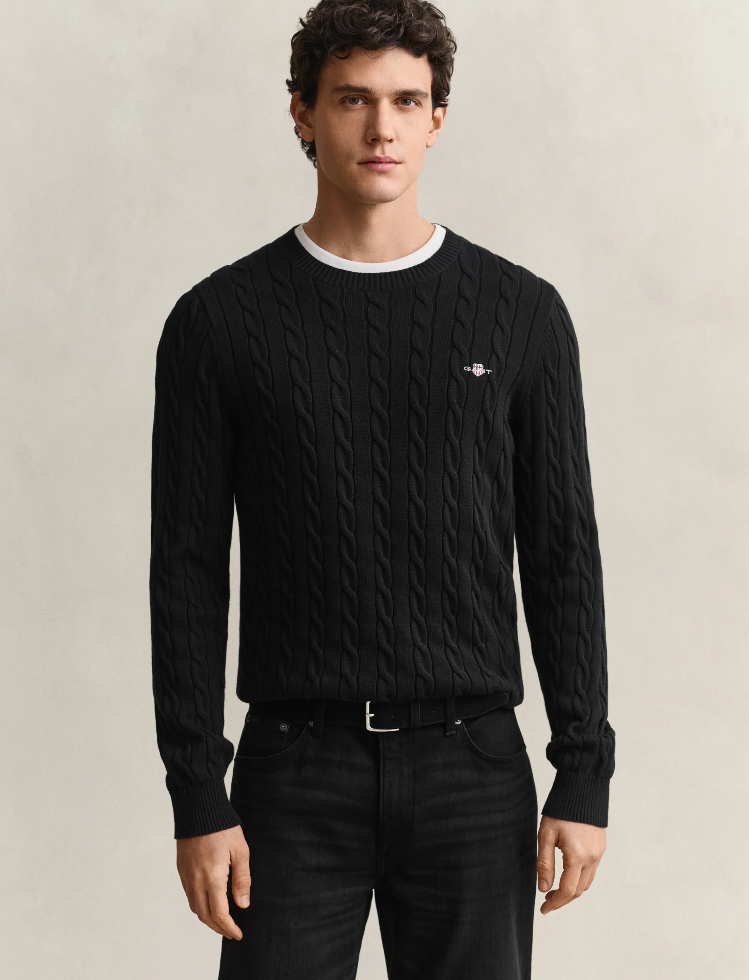 Gant - Classic Cable Knit Sweater - stickade basplagg - black - 0