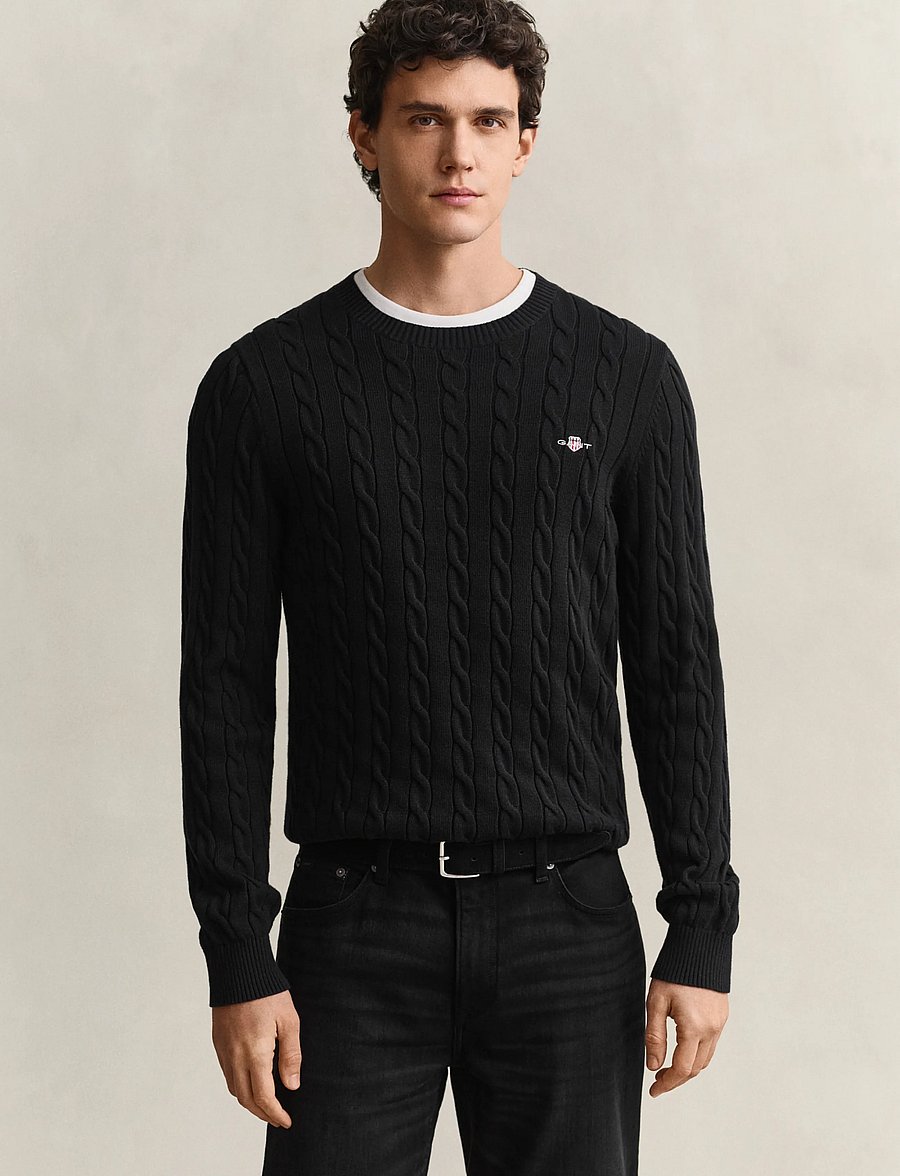 Gant - Classic Cable Knit Sweater - Ümara kaelusega - black - 0