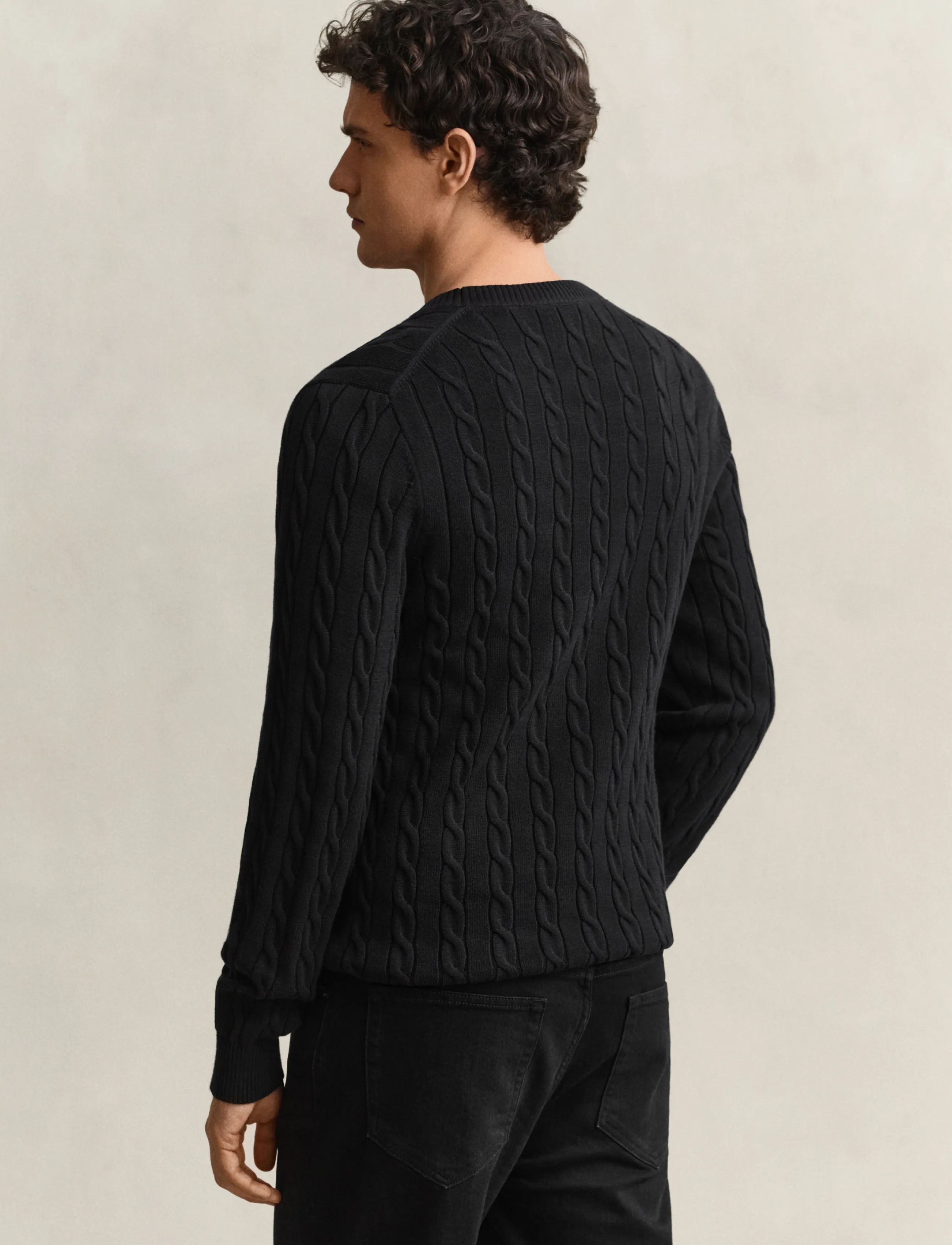 Gant - Classic Cable Knit Sweater - stickade basplagg - black - 3