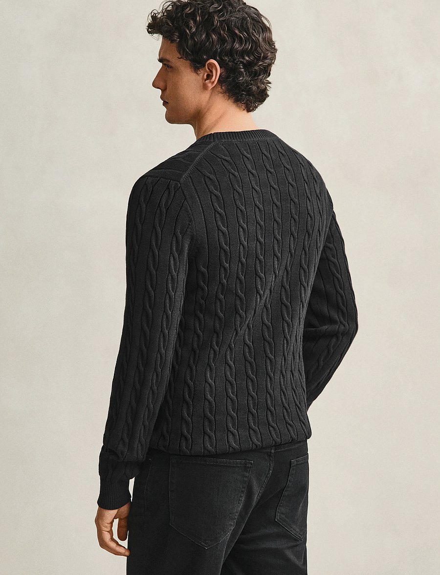 Gant - Classic Cable Knit Sweater - round necks - black - 3