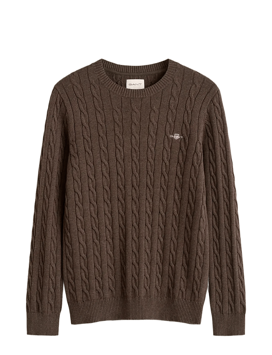 Gant - Classic Cable Knit Sweater - round necks - black brown melange - 0