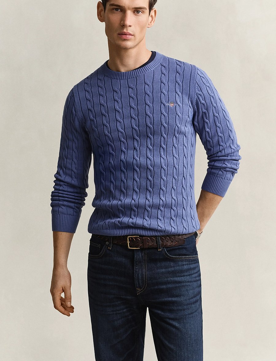 Gant - Classic Cable Knit Sweater - round necks - blue horizon - 0