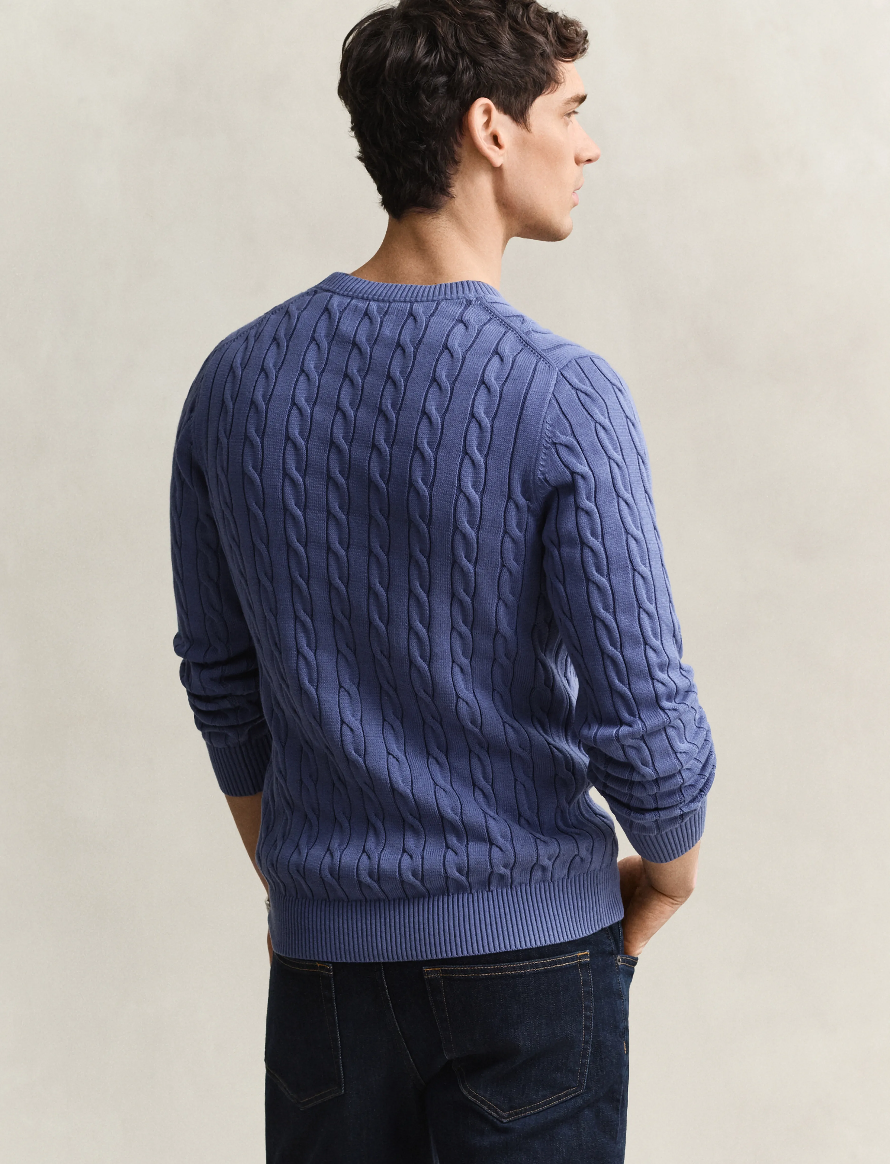Gant - Classic Cable Knit Sweater - round necks - blue horizon - 2