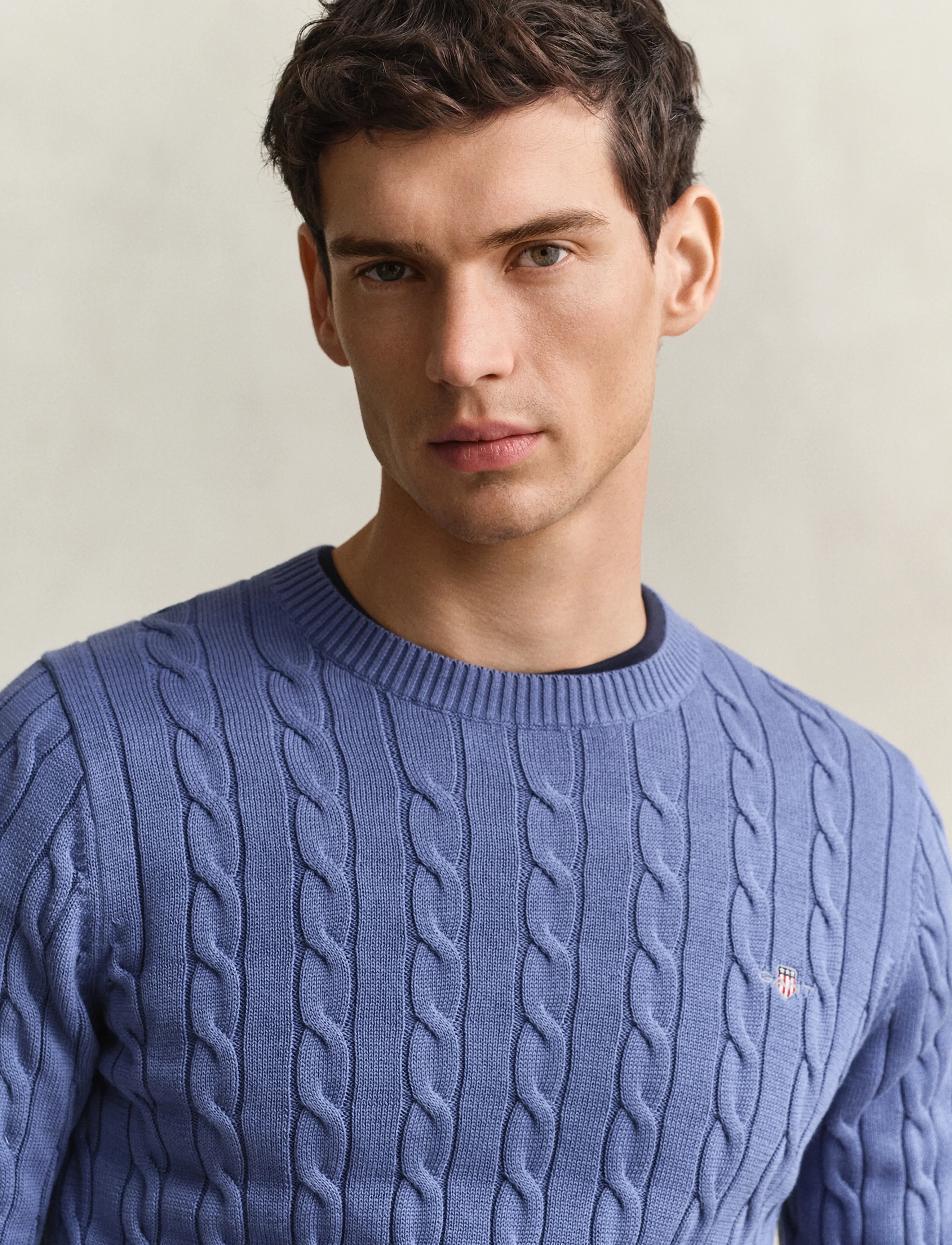 Gant - Classic Cable Knit Sweater - round necks - blue horizon - 3